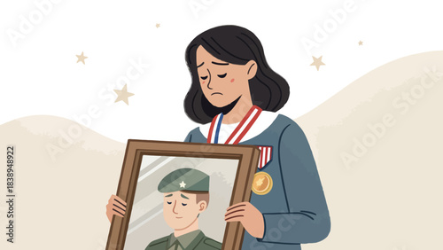 Mother Holding Framed Star, Vector Illustration