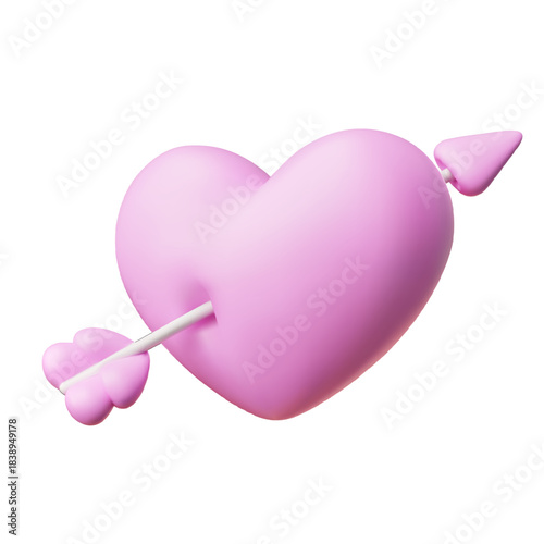 Realistic pink heart pierced by an arrow 3D vector icon, Valentine's Day sign, romantic event decoration, Love symbol