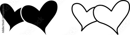 Two heart icons designed in black and white showing love and connection in a simple format