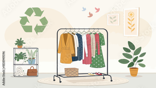 Vector Rack of Vintage Clothes on a Transparent Background