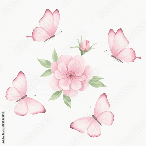Pink Butterfly & Floral Watercolor Frame Collection