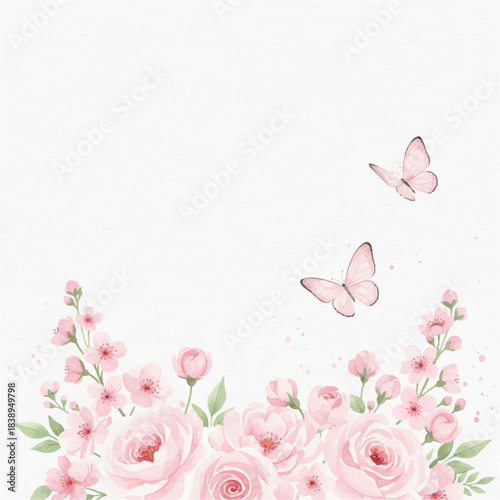 Pink Butterfly & Floral Watercolor Frame Collection
