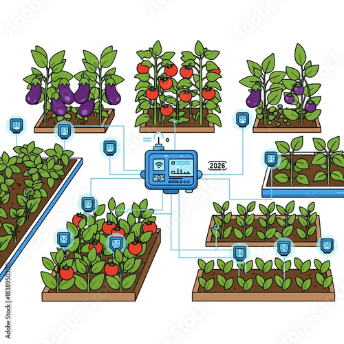 Smart Farming IoT Monitoring System – Automated Crop Management Vector