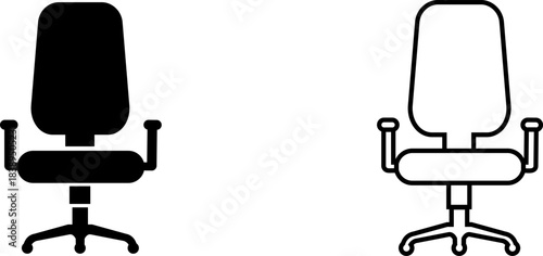 Office chair logo with black and white designs displayed on plain background
