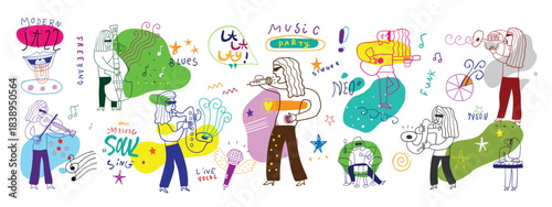 Music band doodle illustration , hand drawn musicians vector collection