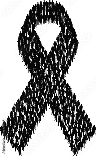 Symbol of solidarity formed by a crowd of people in the shape of a black ribbon