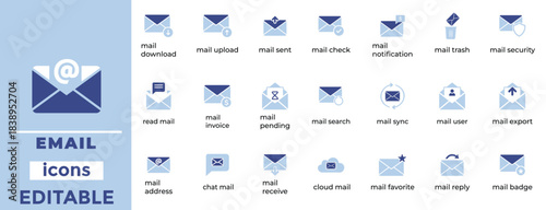 Email and Messaging Icons Communication, Mail Security, Inbox, Notification, Cloud Mail Vector Set