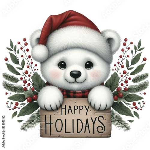 Happy cholidays Cute Polar Bear With Christmas Candy Cartoon