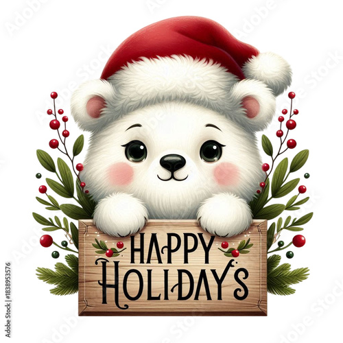 Happy cholidays Cute Polar Bear With Christmas Candy Cartoon