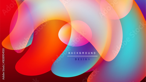 Abstract vibrant shapes overlap, creating colorful fluid design. Background is black, emphasizing bright hues. Modern aesthetic.