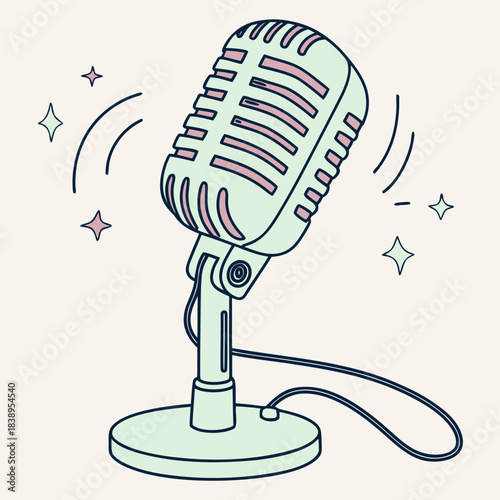 Retro chrome microphone vector illustration icon for music and broadcast