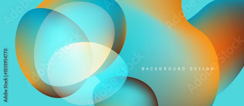 Abstract fluid shapes blend, creating vibrant turquoise, orange gradients. Modern design evokes movement, energy, visual appeal.
