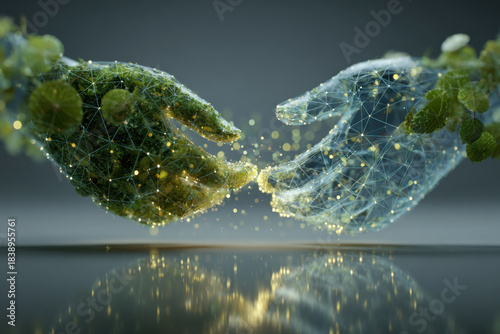 The hand of nature touches the hand of technology abstract image