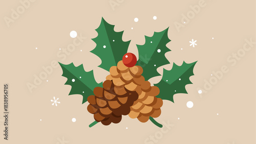 Pinecones and holly with a red berry top