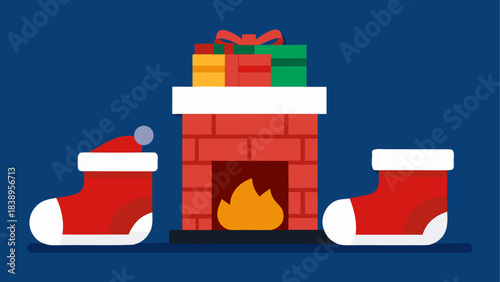 Christmas scene with fireplace and gifts