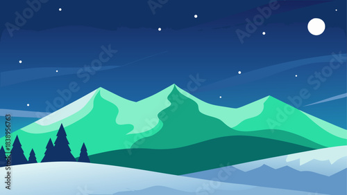 Winter landscape with mountains and trees