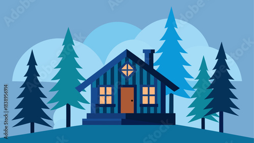 Vector illustration of a cozy cabin in the woods