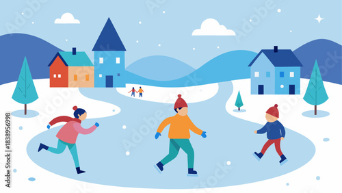 Children playing in the snowy winter day