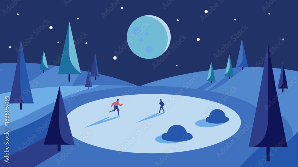 Fototapeta premium People skating under the moonlight night