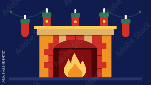 Fireplace with christmas lights hanging up