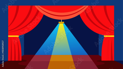 Illustration of a stage with red curtains