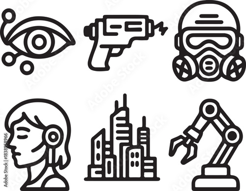 Collection of futuristic technology and science fiction icons