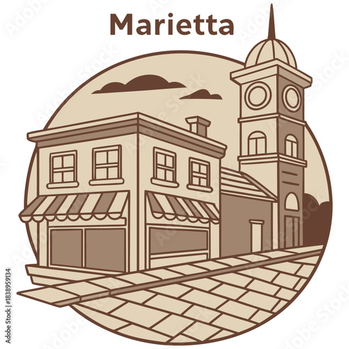 Marietta Old Town Street with Tower – Vintage Southern Architecture Design