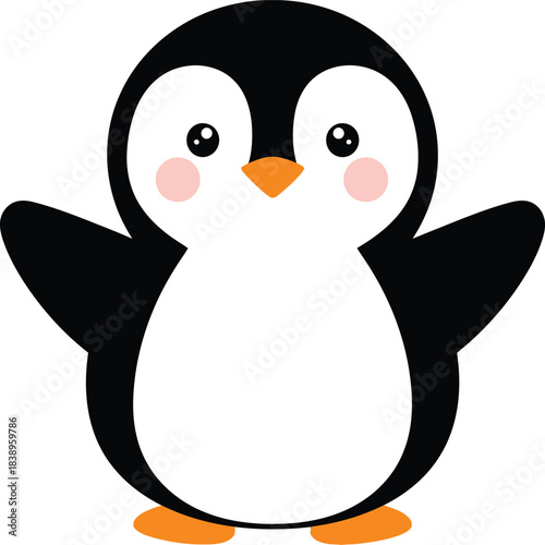 Adorable cartoon penguin character with rosy cheeks and open wings
