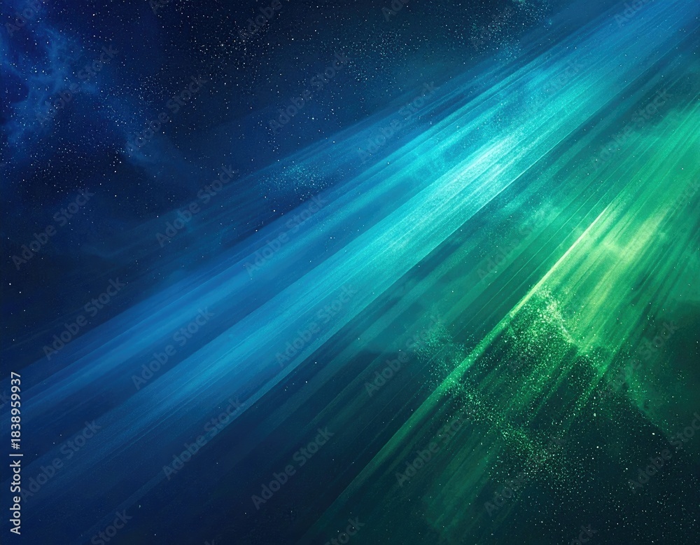 Fototapeta premium Diagonal light beams in cosmic blue, green hues
