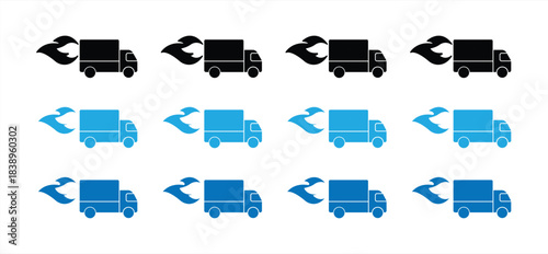 Delivery Truck icon set. Express delivery truck. Fast delivery truck. 24-hour free delivery. Logistics truck sign. Vector illustration
