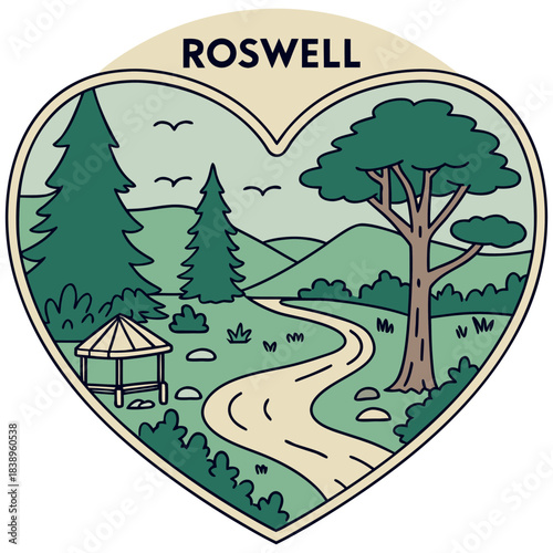Roswell Forest Park Landscape – Heart Shape Minimal Green Georgia Illustration