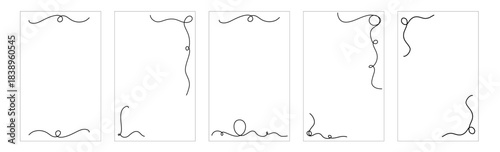 Black wavy frame collection. Curly hand drawn ribbon borders set. Curved squiggly rectangle border pack for invitation, wedding party, birthday, greeting card design. cadre frames
