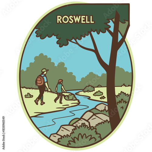 Roswell River Walk with Family – Retro Outdoor Georgia Illustration