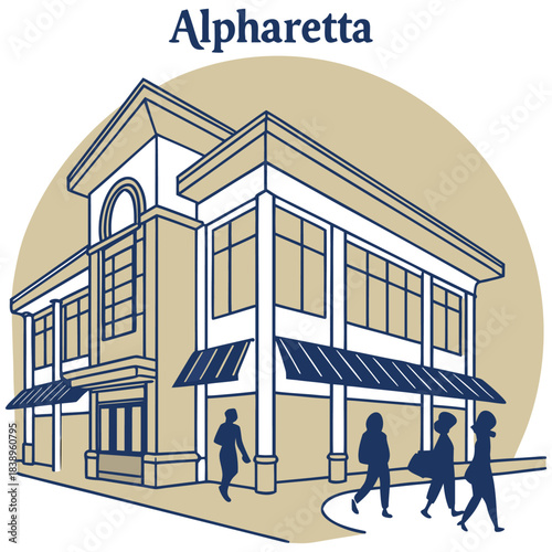 Alpharetta Modern Architecture – Retro City Georgia Illustration