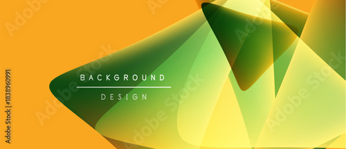 Abstract geometric shapes overlap. Yellow, green hues create dynamic visual effect. Modern design element for backgrounds.