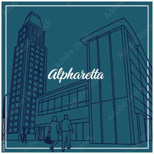 Alpharetta Modern Business District – Minimal Georgia City Illustration