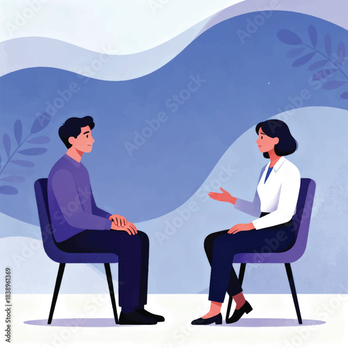 Illustration Of A Person Talking To A Therapist, The Concept Of Mental Health And Well Being Vector Design Template