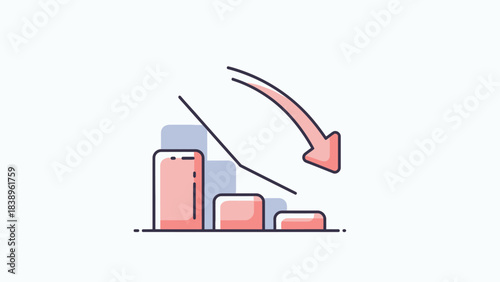 Falling Bar Chart Illustrating Economic Downturn, Financial Loss, and Market Crash Trends