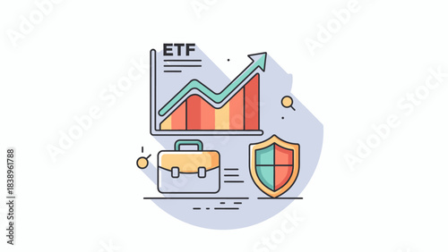 ETF Investment Growth Chart, Portfolio, and Shield Illustration for Financial Security