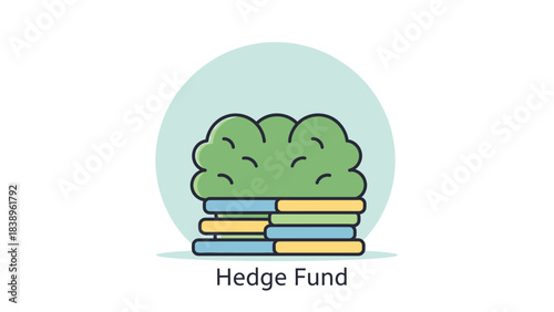 Hedge Fund Illustration Investment Strategy Icon with Green Asset Stack & Growth Focus