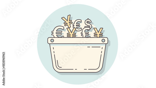 Money in a Bucket Symbolizing Financial Abundance and Currency Exchange, a Wealth Concept
