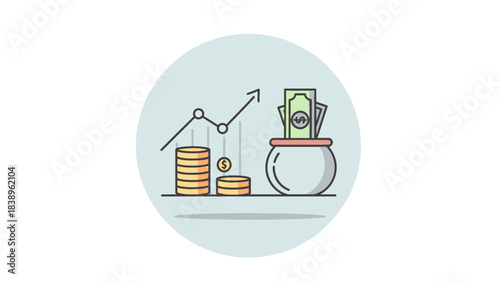 Investment Growth Money Stacks & Upward Trend Illustration for Financial Success & Wealth
