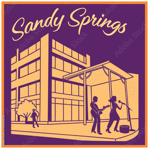 Sandy Springs Music Street – Modern Georgia Night Illustration