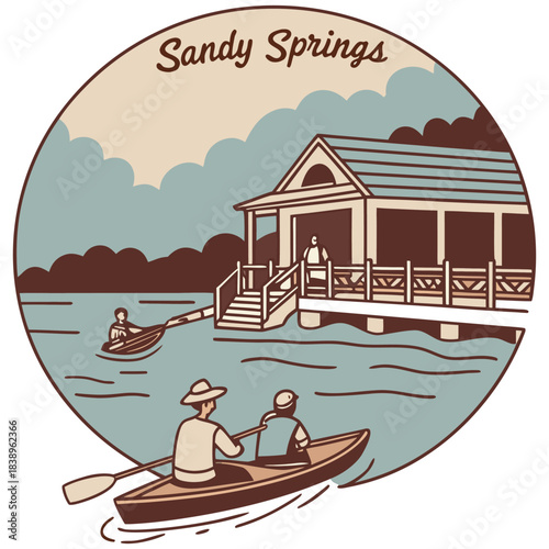 Sandy Springs River Dock – Circular Retro Georgia Illustration