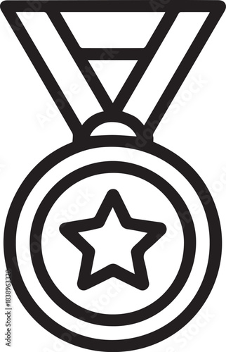 A simple but elegant, line art-style image of a medal with a star emblem, symbolizing victory, achievement, and recognition. 