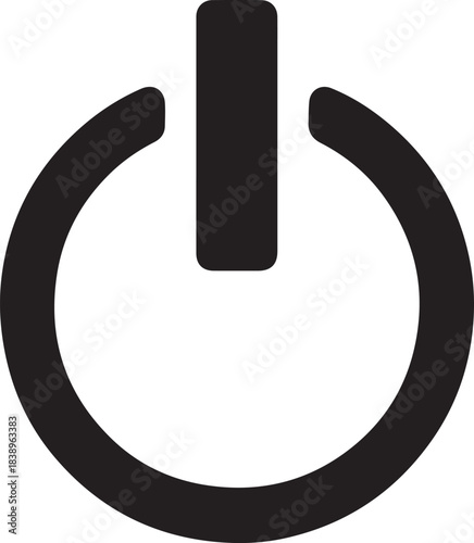A minimalist black power button icon, signifying control and initiation of function. Simple and adaptable for various design needs.