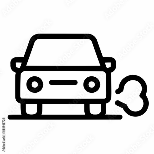 Line icon of a car with exhaust cloud — transportation emissions, black on white, square minimalist style