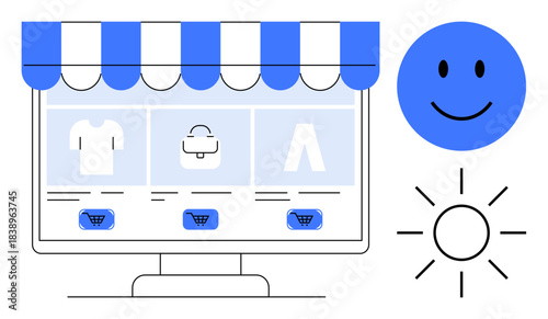 E-commerce concept. E-commerce storefront with a digital design promoting online shopping. E-commerce boosting retail innovation and digital engagement. For retail, marketing, technology, small