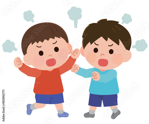 ケンカをする男の子たち　イラスト