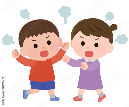 ケンカをする男の子と女の子　イラスト